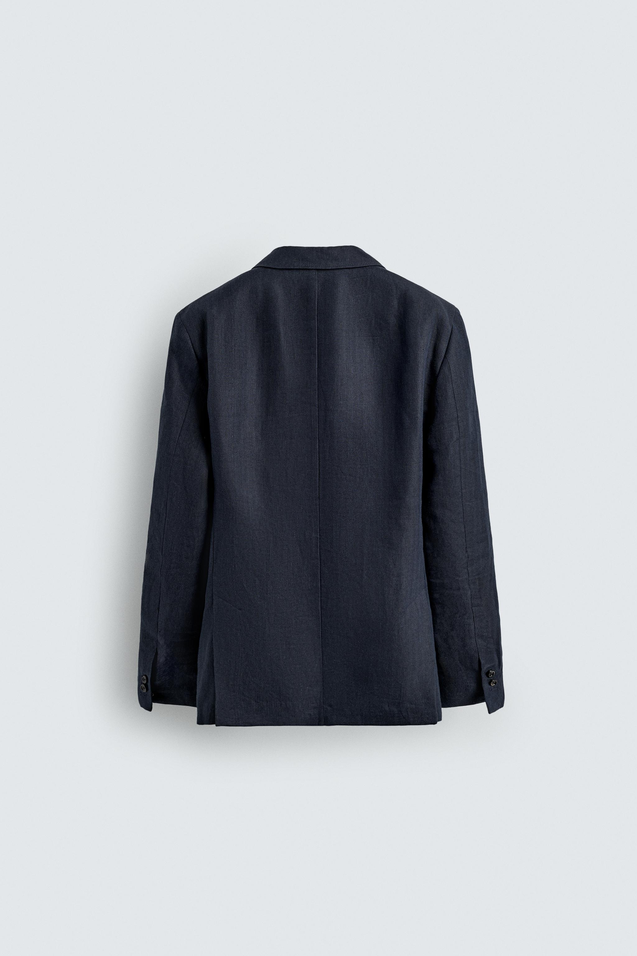 HERRINGBONE 100% LINEN DOUBLE-BREASTED BLAZER